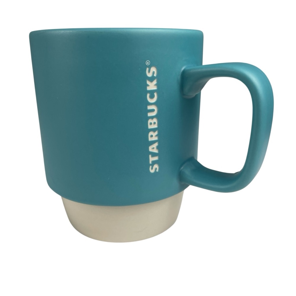 Starbucks 2016 Teal White Matte Two Tone Stackable Mug 12 oz